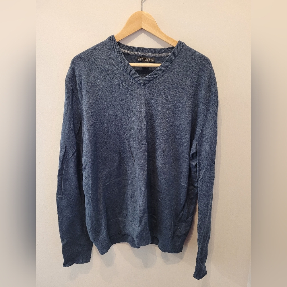 Banana Republic Pima Cotton And Cashmere Mens Large V Neck Blue Sweater